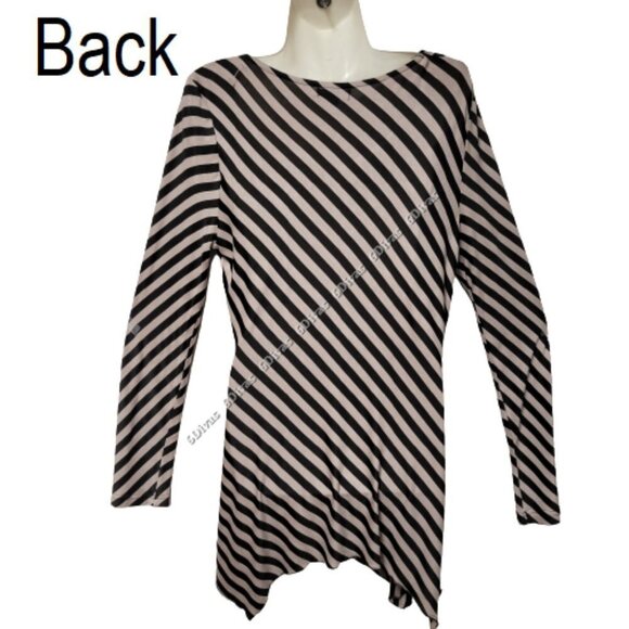 Cotton Long Sleeve Black And White Stripe Tunic Top - Picture 3 of 10